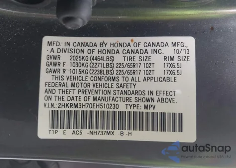 2014 Honda Cr-V Ex-L from USA, damaged, VIN 2HKRM3H70EH510230